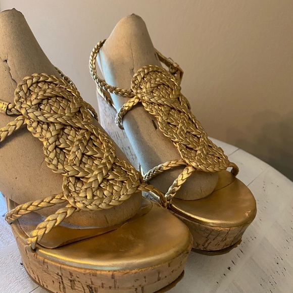 Kate Spade ♠️ Gold Braided Cork Wedges - Picture 9 of 10